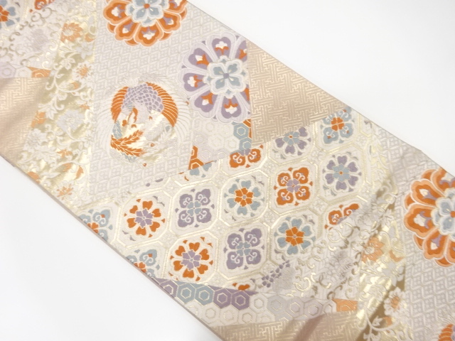 JAPANESE KIMONO / ANTIQUE FUKURO OBI / SILK / WOVEN FLORAL ARABESQUE